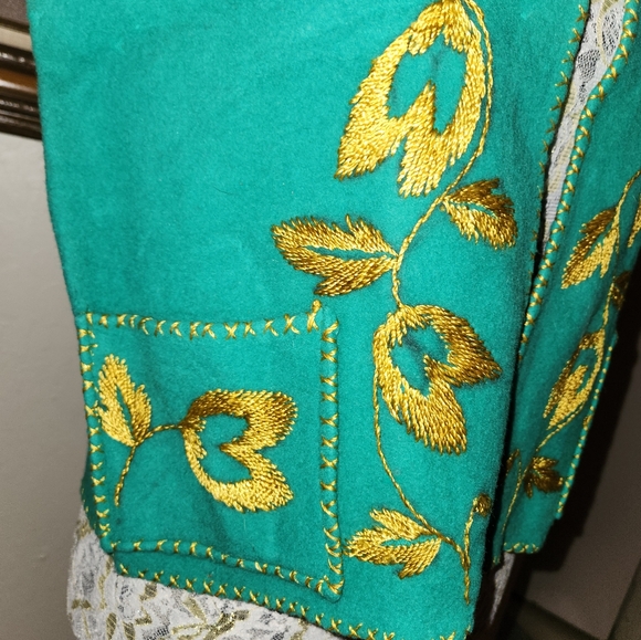 Vintage 1970s Golden Silk Thread Embroidered Wool Vest - Picture 11 of 14